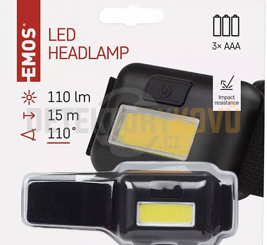 COB LED čelovka P3537, 110 lm, 3x AAA, Černá