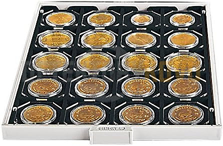 Mincovní sběratelská kazeta Lindner CARBO, 20 čvercových přihrádek 50x50 mm,  2122C