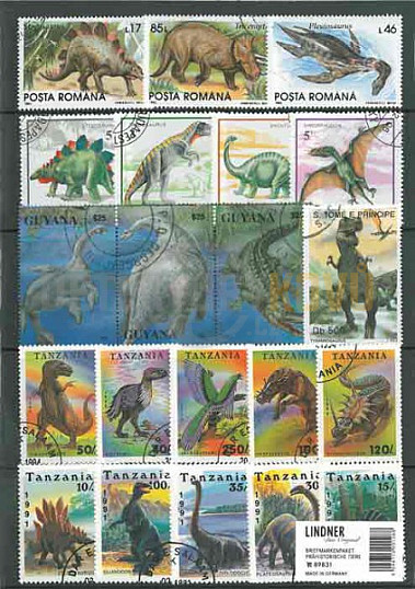 Sběratelský set poštovních známek: Pravěké zvířata (100 ks)