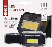 COB LED čelovka P3537, 110 lm, 3x AAA, Černá