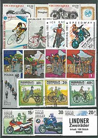 Sběratelský set poštovních známek: Dvoukolové vozidlá (100 ks)