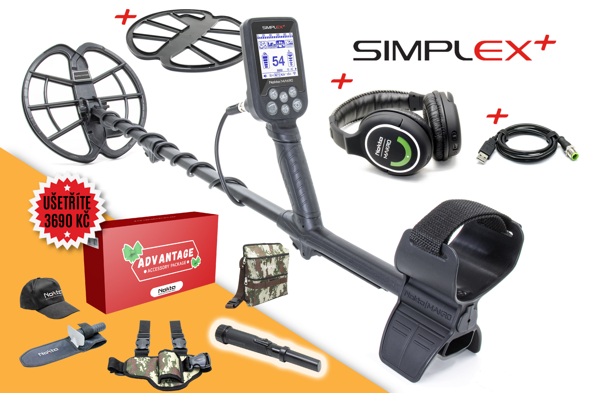 Detektor kovů Nokta Makro Simplex+WHP+ADVANTAGE Promo AKCE