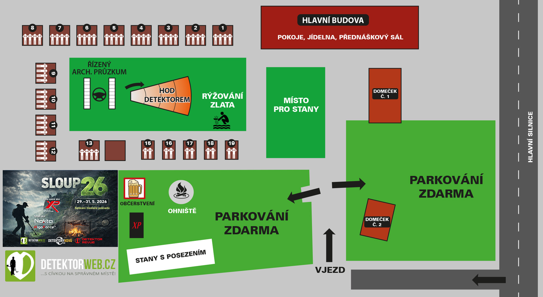 Setkání hledačů pokladů Sloup 2026 - mapa