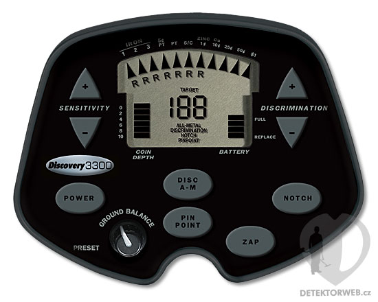 Detektor kovů Discovery 3300 - displej